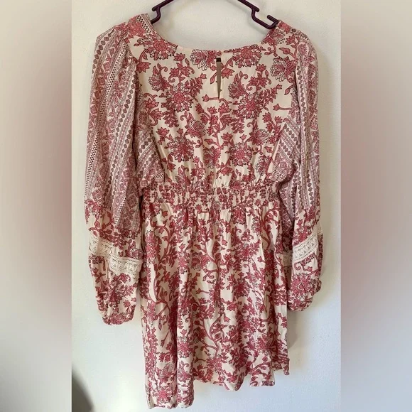 Sincerely Jules Red and Cream Long Sleeve Dress Cottagecore Boho - Picture 5 of 9